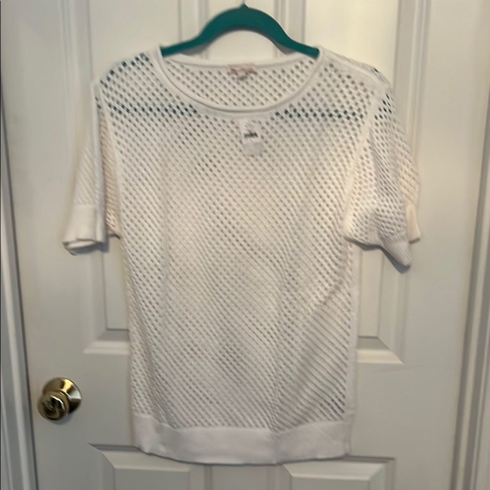 NWT!! GAP White Crew Neck Sweater with Mesh Texture